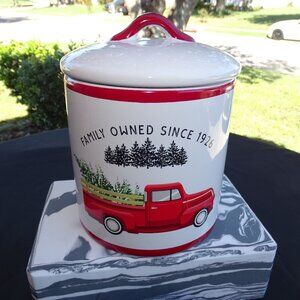 White and Red Country Style Cookie Jar New